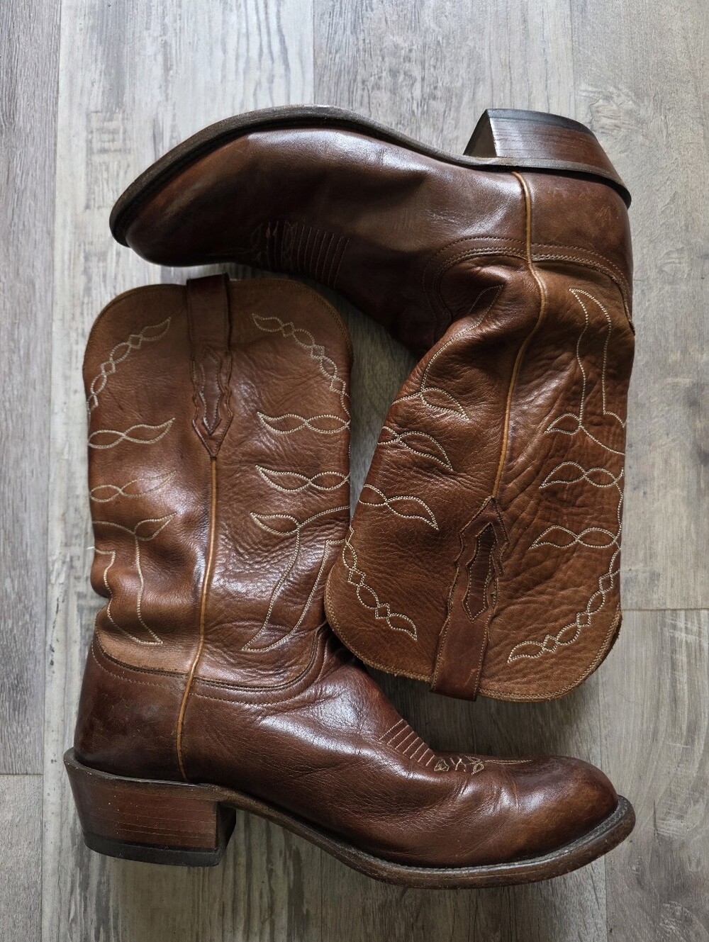 Vtg Lucchese 1883 Brown Leather Cowboy Boots Size 10.5 D